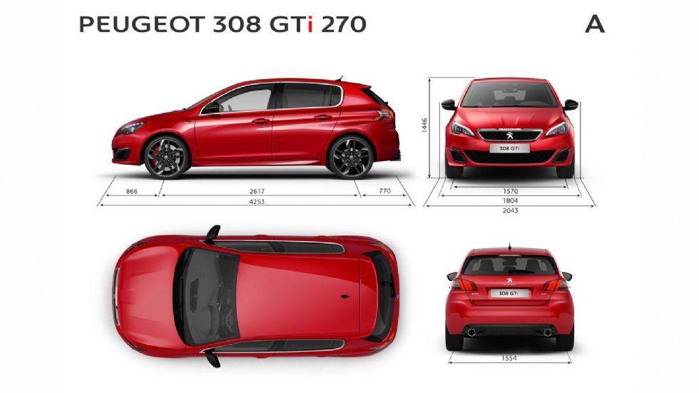 Ας δούμε τις διαστάσεις του 308 GTi, το βάρος του οποίου δεν ξεπερνά τα 1205 κιλά.